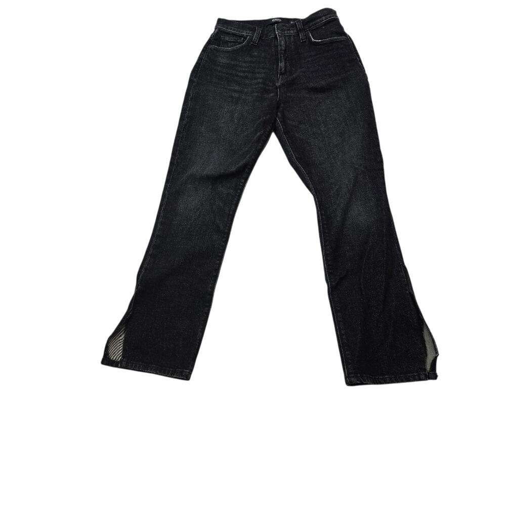 Hudson Holly High Rise Straight Leg Jeans Size 25 Black Split Hem Y2K Vamp Goth - Picture 4 of 13